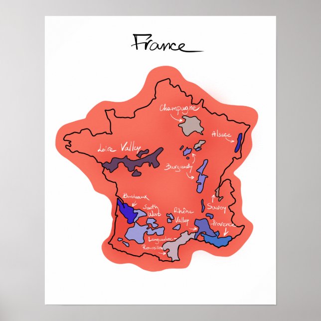 Poster Mapa vitivinícola da França (Frente)