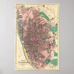 Poster Mapa vitoriano de Bacon de Liverpool 1890