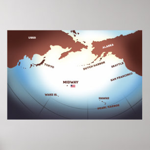 Poster Mapa WW2 do estilo de colheita da Ilha Midway