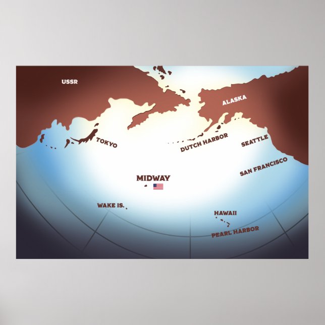 Poster Mapa WW2 do estilo de vintage da Ilha Midway (Frente)