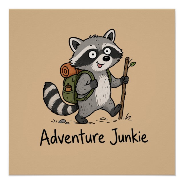 Póster Mapache Adicto a Aventuras Caminhando (Frente)