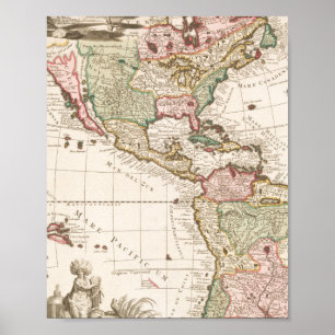 Póster Mapas da América do Norte e do Sul (1680-1742)