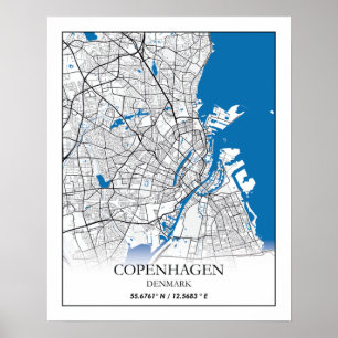 Poster Mapas da cidade de Copenhagen Dinamarca Viagem sim