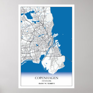 Poster Mapas da cidade de Copenhagen Dinamarca Viagem sim