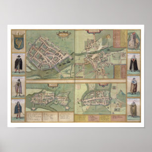 Poster Mapas de Galway, de Dublin, de quintilha jocosa, e