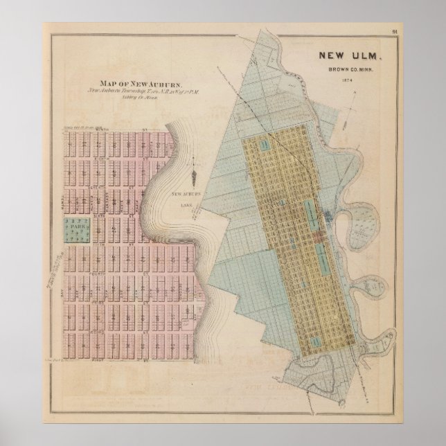 Poster Mapas de New Auburn, Minnesota (Frente)