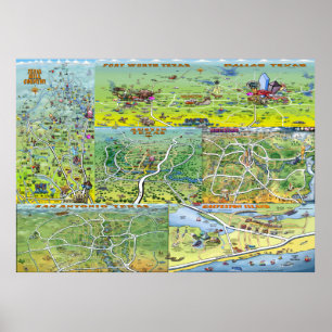 Póster Mapas do divertimento de Texas