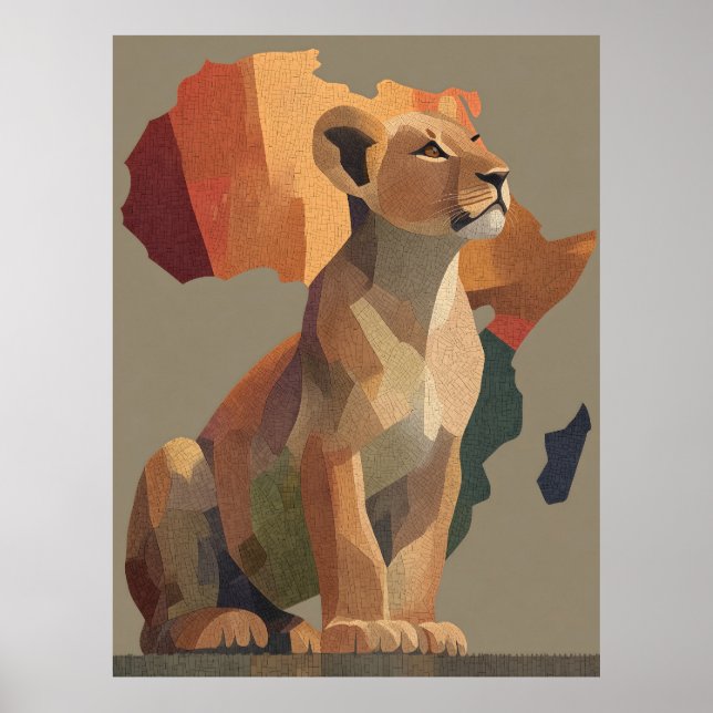 Poster Mapas geométricos de mosaicos com mapa de África e (Frente)