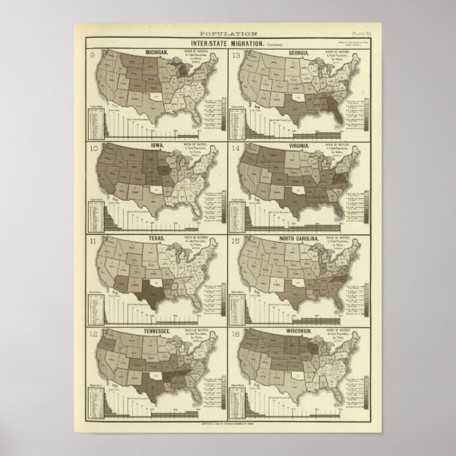 Poster Mapas litográficos dos Estados Unidos (Frente)