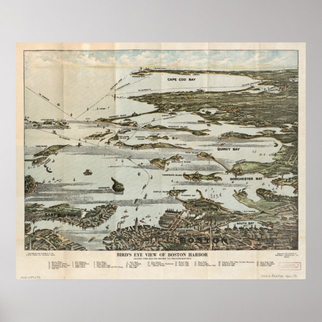 Póster Mapas Panorâmicos Antigos das MÃES de Boston Harbo (Frente)