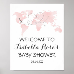 Poster Mapear Viagem Adventure Blush Chá de fraldas Rosa