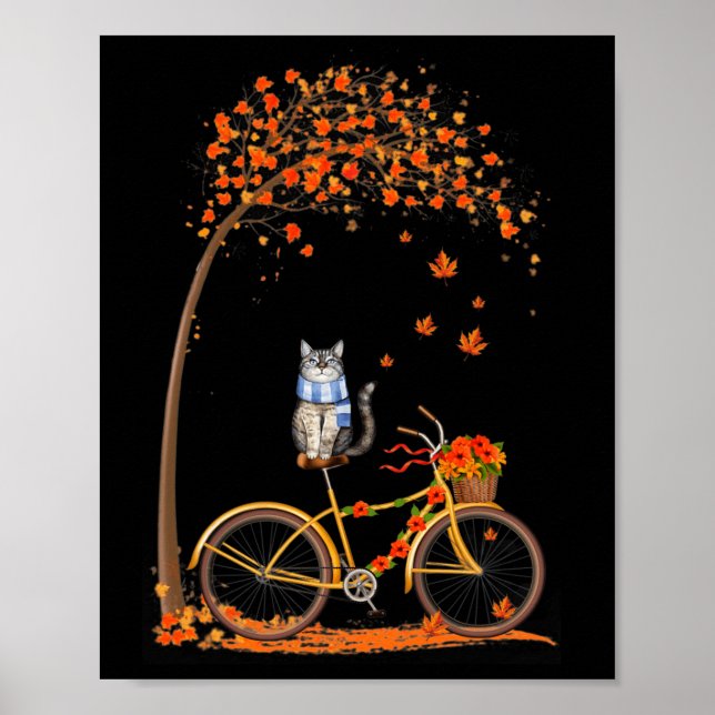Poster Maple Cat Bike Leaf Fall Hello Outono (Frente)