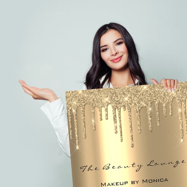 Poster Maqueamento de Horas de Abertura Douradas Diminuiç (Makeup Opening Hours Gold Salon Drips Spark Prices Poster )