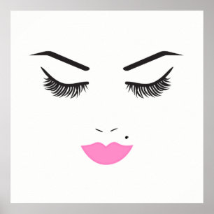 Poster Maquiagem Beleza Rosto Cílios & Lábios Rosa Chic