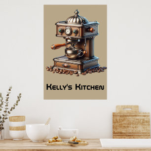 Poster Máquina de Café Antiga com Nome Personalizado