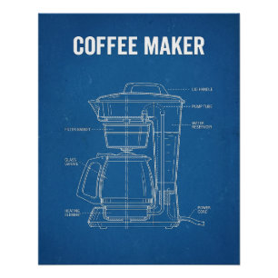 Póster Máquina de Café Retrô Projeto Azul