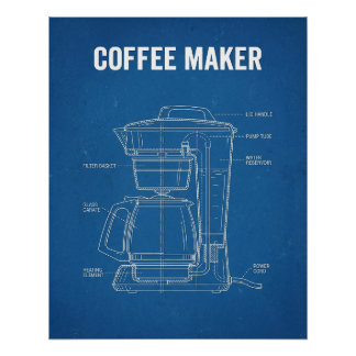 Póster Máquina de Café Retrô Projeto Azul