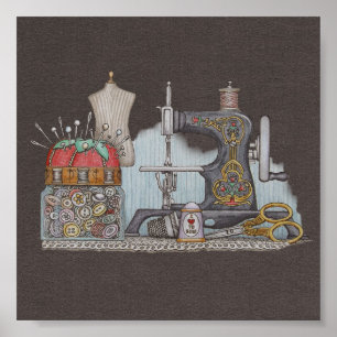 Póster Máquina de costura psta mão