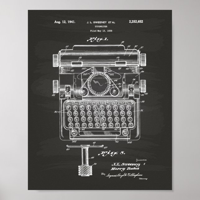 Póster Máquina de escrever 1941 Painéis de arte em patent (Frente)