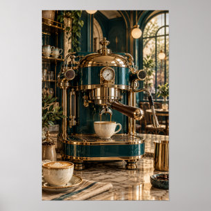 Poster Máquina de Expresso em Latão Antigo – Bar de Café