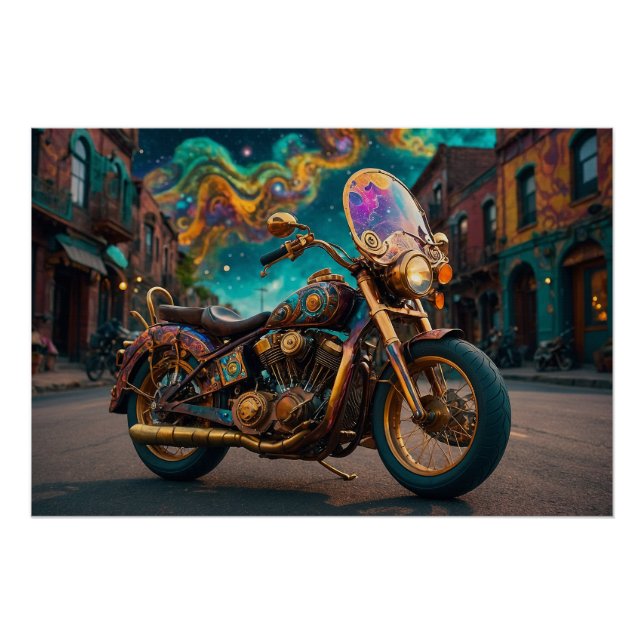 Póster Máquina de Motocicleta de Plasma Steampunk (Frente)