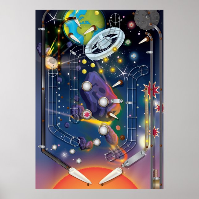 Póster Máquina de Pinball Super Espaço (Frente)