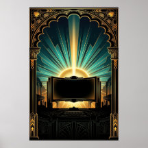 Máquina de Pipoca de Cinema Art Deco Dourado e Azu