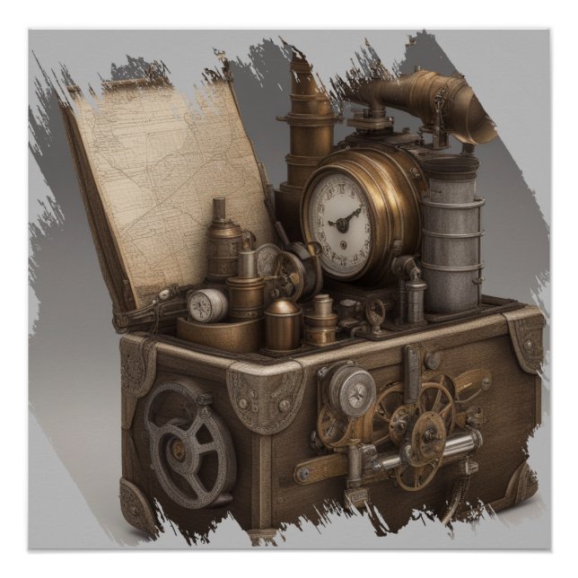 Póster Máquina do Tempo Steampunk - Treasure Chest Vintag (Frente)
