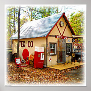Poster Máquina retro velha do posto de gasolina e da sod