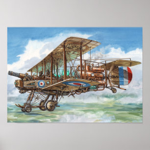 Poster Máquina Voadora Biplano Steampunk Vickers