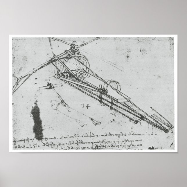Póster Máquina Voadora, Leonardo da Vinci, 1490 (Frente)