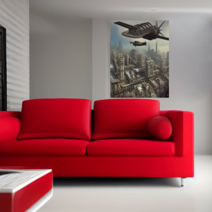 Poster Máquina voadora sobre um dieselpunk ci AI Art Pos