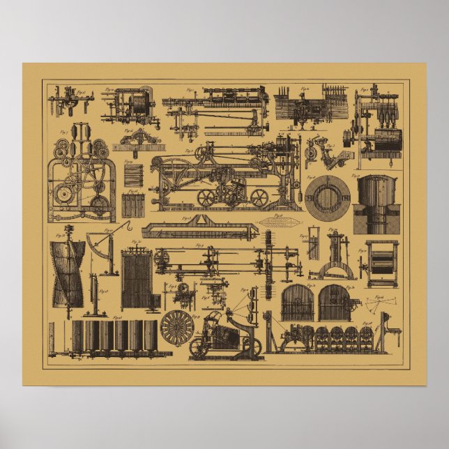 Poster Maquinaria Steampunk Vintage (Frente)