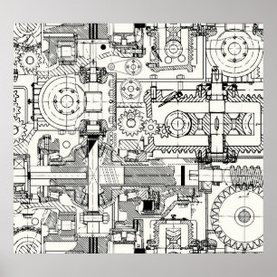 Poster Máquinas Técnicas Sem Costura.