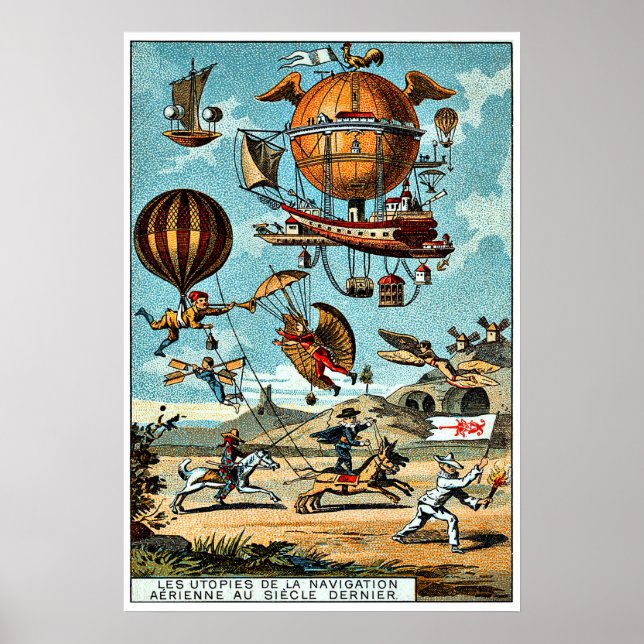 Poster Máquinas voadoras Steampunk, ilustração vintage (Frente)