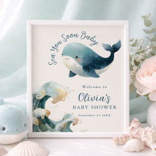 Poster Mar Bela Você Logo Baleia Chá de Bebê Marfim Impri