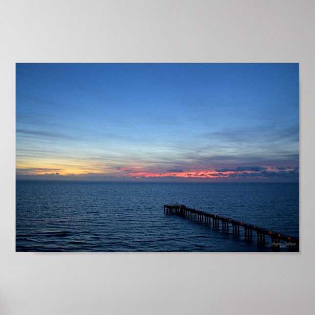 Poster Mar de Miami Beach Ocean Sunrise no Oceano Azul (Frente)