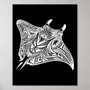 Poster Mar de Tatuagem Tribal Manta Ray Polynésia
