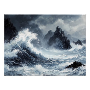 Póster Mar de Tempestade com ondas de choque dramáticas