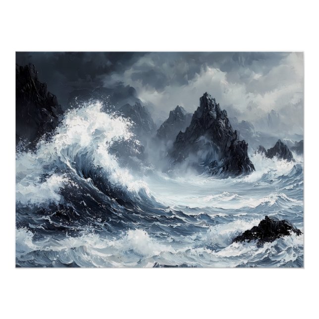 Póster Mar de Tempestade com ondas de choque dramáticas (Frente)