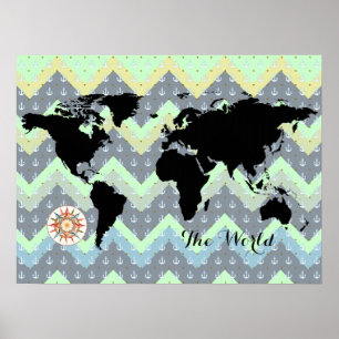 Póster mar do ziguezague do mapa do mundo