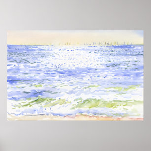 Poster Mar e Velas Distantes ao Sol Pintura em Aquarela