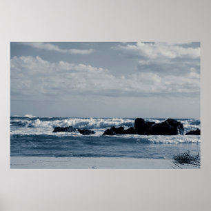 Poster Mar jônico agitado com ondas de espuma que colidem