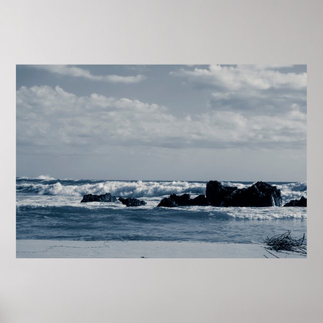 Poster Mar jônico agitado com ondas de espuma que colidem (Frente)