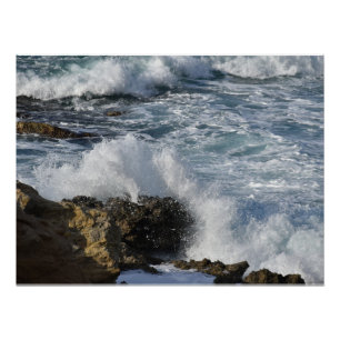 Póster Mar tempestuoso, ondas caindo em rochas
