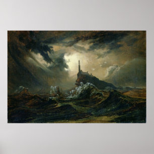 Póster Mar tormentoso com farol