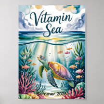 Mar Vitamina Aquarela Tartaruga Marinha Subaquátic