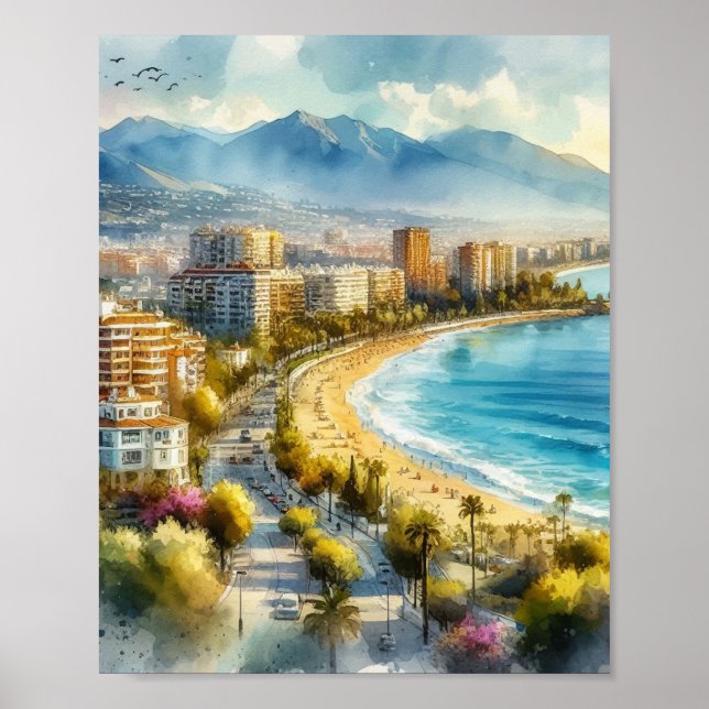 Poster Marbella Espanha Watercolor (Frente)
