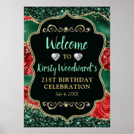 Poster Marble Christmas Agate & Dourado Glitter Birday