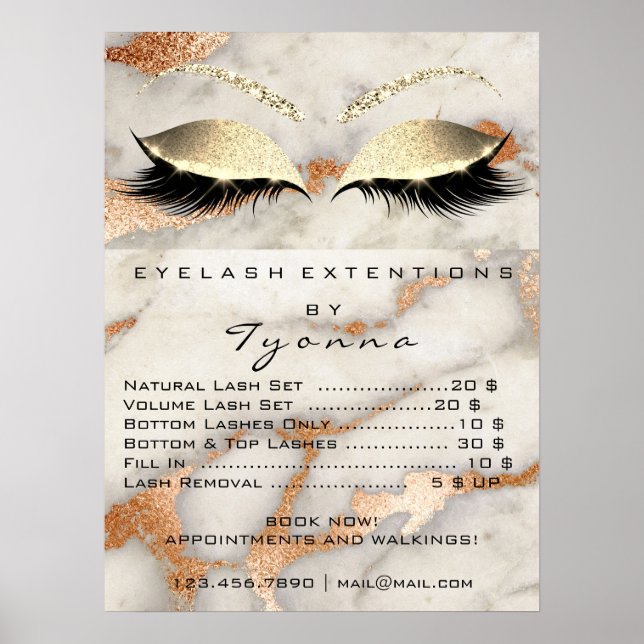 Poster Marble Copper Cinza Makeup Eyes Lashes Price (Frente)
